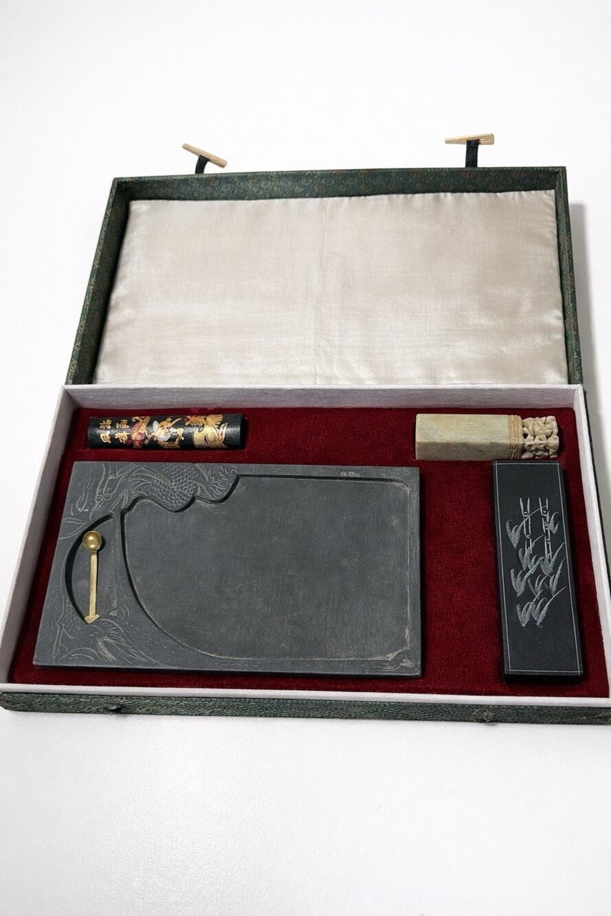 Chinese Calligraphy Inkstone Set Ink Stick‎ Boxed Scholar Art